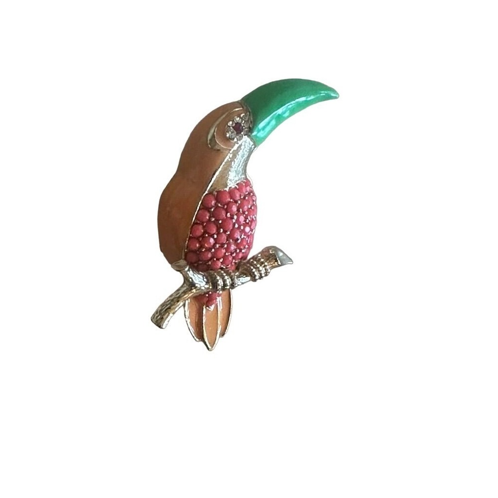 Unbranded Brooch Multicolor Toucan Bird Tropical‎ Enamel Beaded Gold Tone Pin - Picture 2 of 6